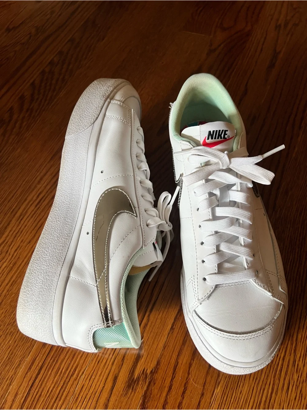 Nike Women’s Blazer Low Platform White Sneakers with Metallic Silver Swoosh
